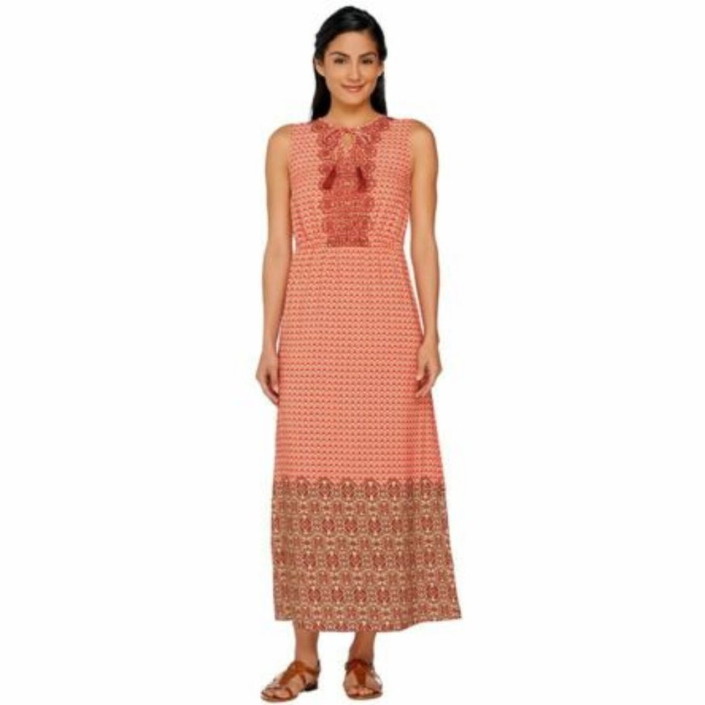 NWT ISAAC MIZRAHI GEO PRINT EMBROIDERY MAXI DRESS 12